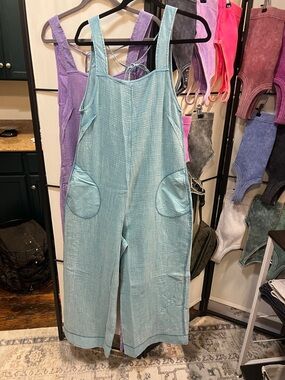 Zenana Outfitters Light Aqua Wide-Leg Jumpsuit